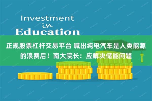 正规股票杠杆交易平台 喊出纯电汽车是人类能源的浪费后！南大院长：应解决储能问题